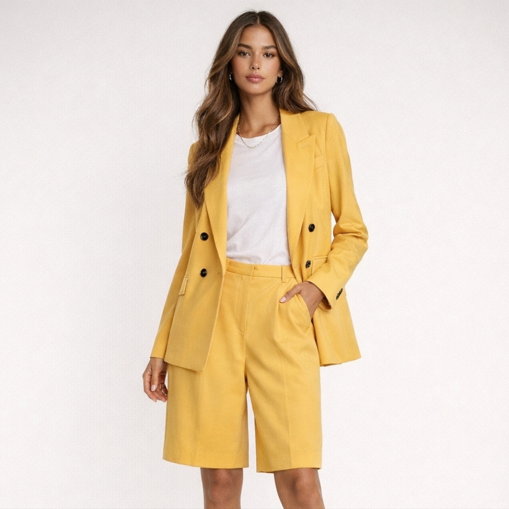Hugo Boss Yellow Wool Blend Blazer And Shorts Set Size XS/0